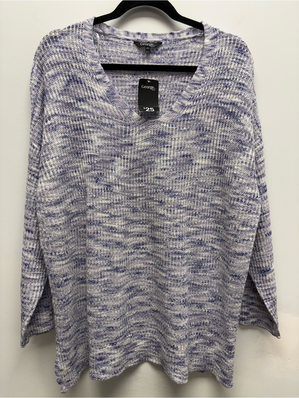 4 for $25 NWT 💜 George Plus Lavender & White Marled V-Neck Sweater – Size 2X